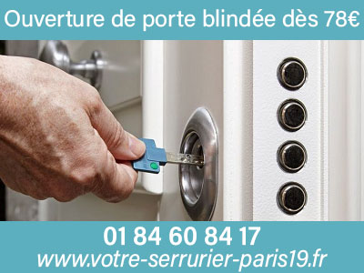 Tarif serrurier Paris 19 pour ouverture de porte blindée